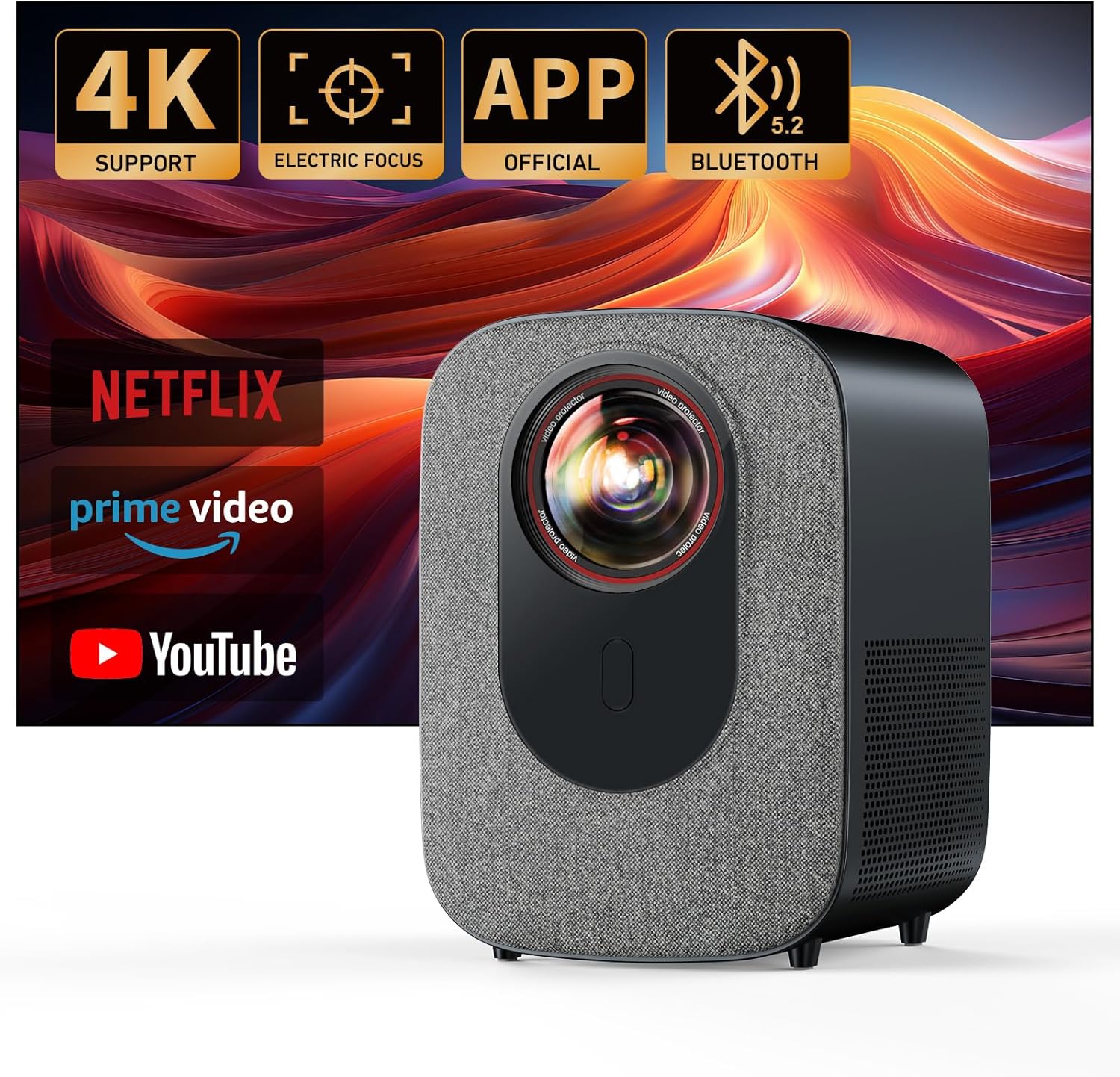 Netflix Licensed 4K Projector - WiFi/Bluetooth, 800 ANSI, Native 1080P