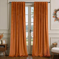 Burnt Orange Velvet Curtains 108 in Panels - Thick Thermal Privacy