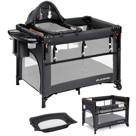 ELEMARA 5 in 1 Pack and Play: Adjustable Baby Bedside Bassinet