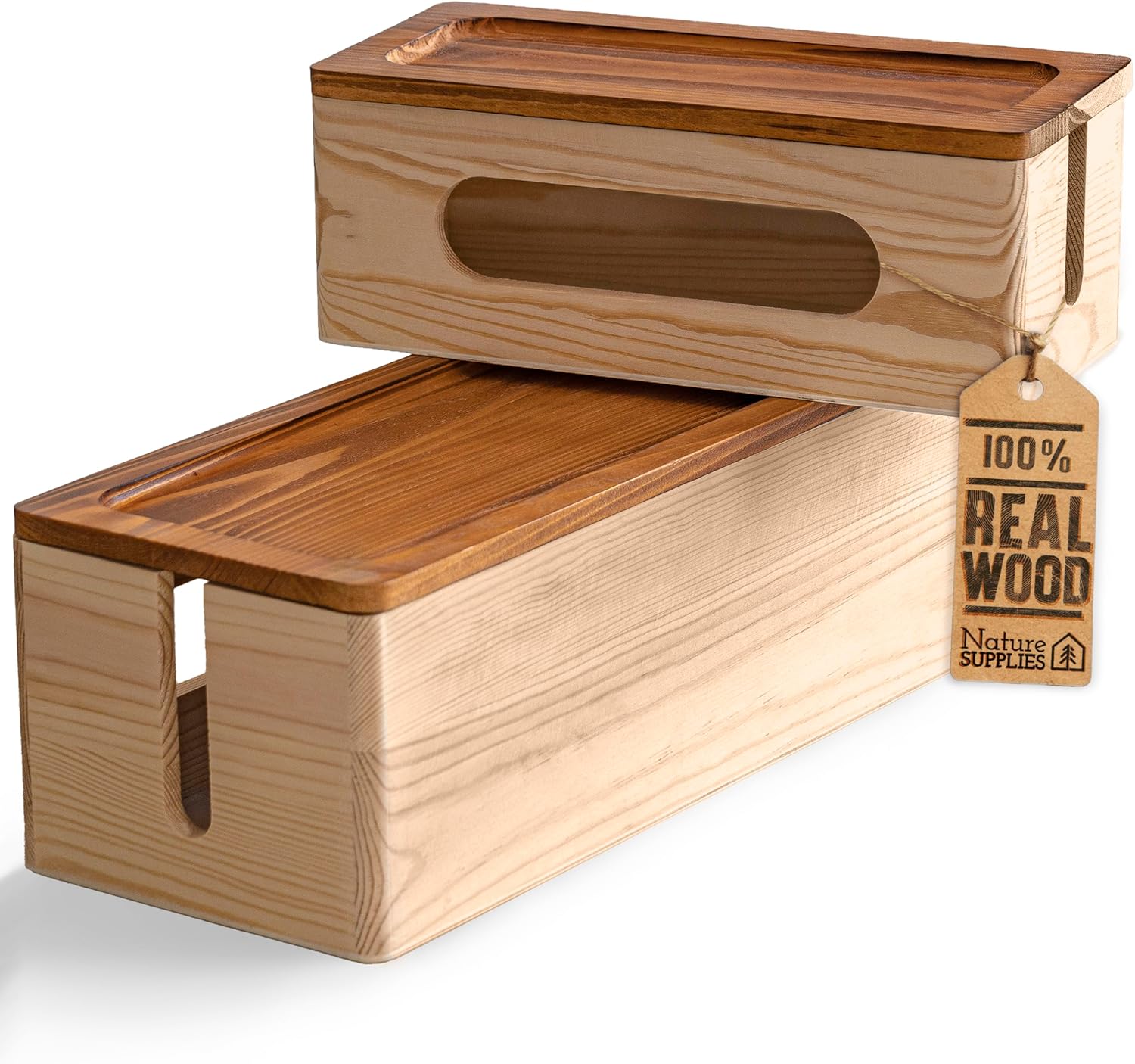 Wood Cable Management Box Set by NATURE SUPPLIES