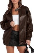 Leather Jacket Women Faux Oversized Motorcycle Bomber Coat - Trendy