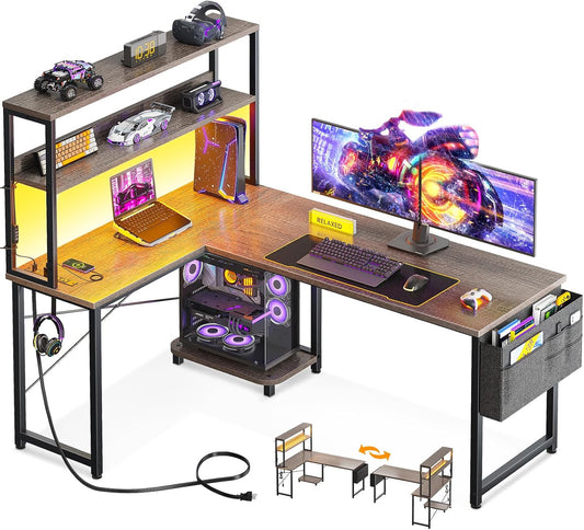 ODK 53 Inch L Shaped Desk with LED Lighting for Home Office
