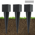 3 Pcs 4x4 Fence Post Anchor Ground Spike 16in Pack - Black