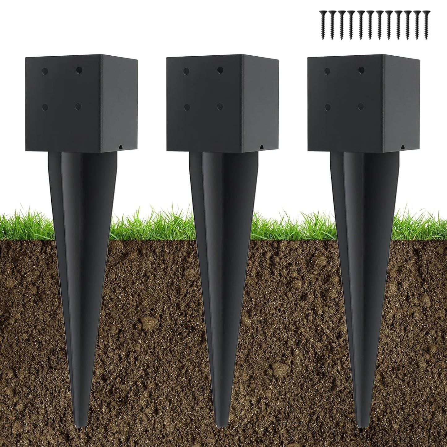 3 Pcs 4x4 Fence Post Anchor Ground Spike for Heavy Duty Use