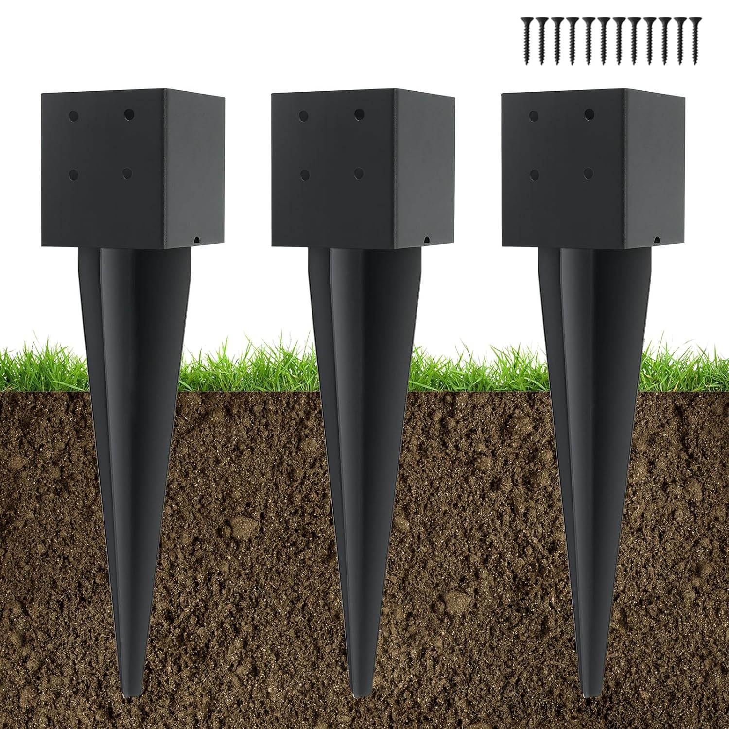3 Pcs 4x4 Fence Post Anchor Ground Spike for Heavy Duty Use