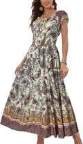 Women's Boho Floral Tiered Maxi Dress - Scoop Neck Flowy