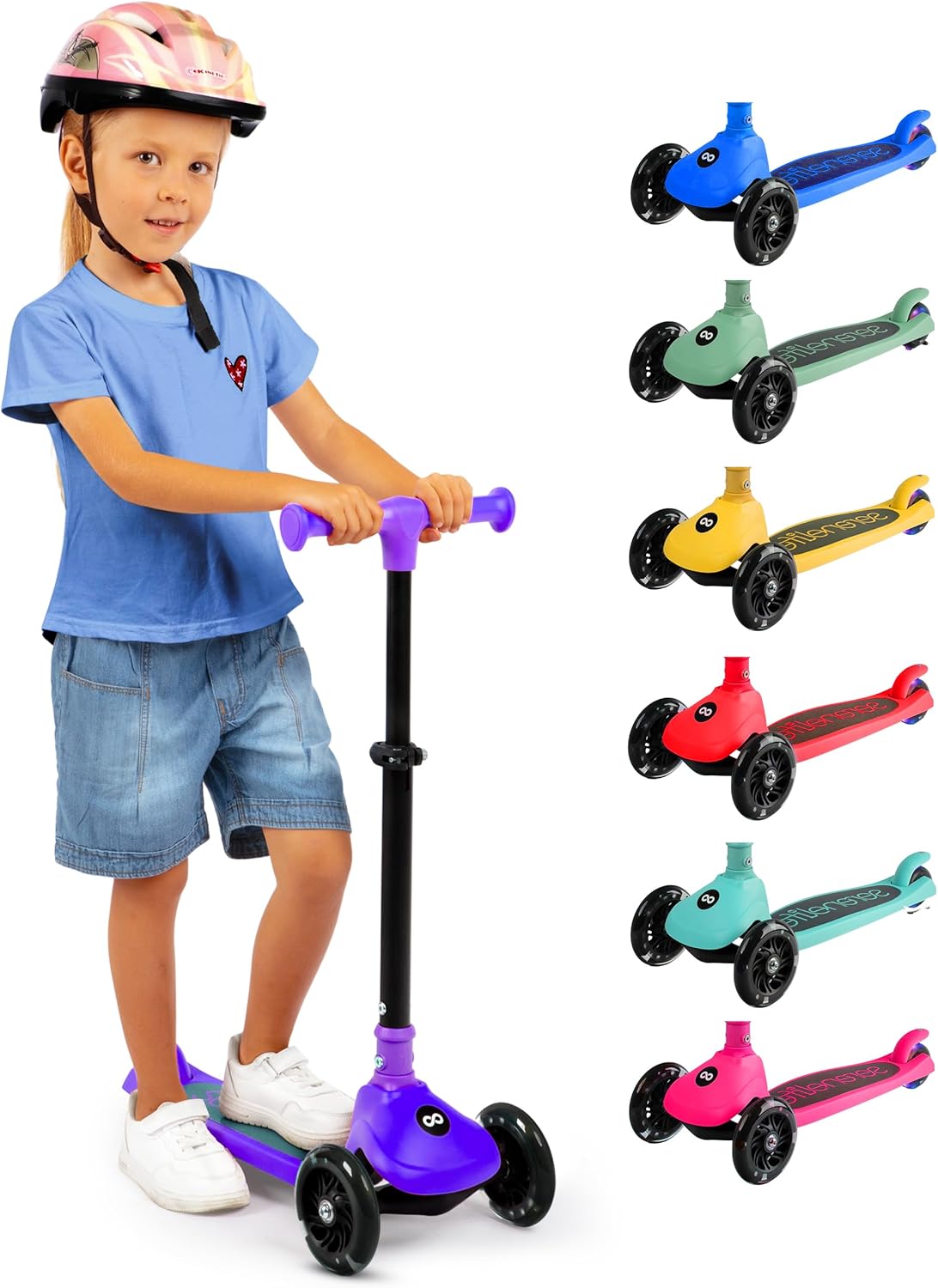 SereneLife 3-Wheel Foldable Kids Scooter with LED Wheel Lights