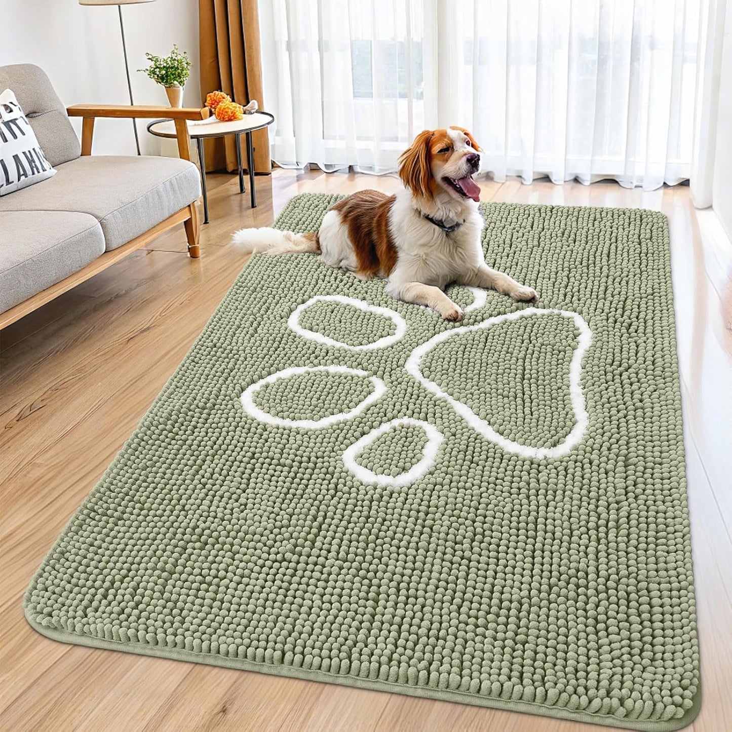 Smiry Dog Door Mat for Muddy Paws - Absorbent Chenille Rug