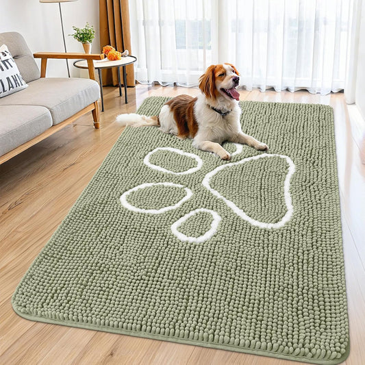 Smiry Dog Door Mat for Muddy Paws - Absorbent Chenille Rug