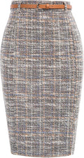 Tweed Pencil Skirt Knee Length High Waisted with Slit - Sleek Workwear