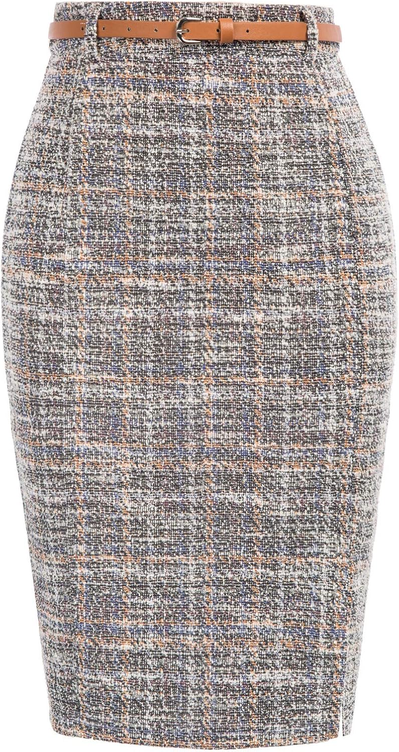 Tweed Pencil Skirt for Women - Elegant Knee Length Design
