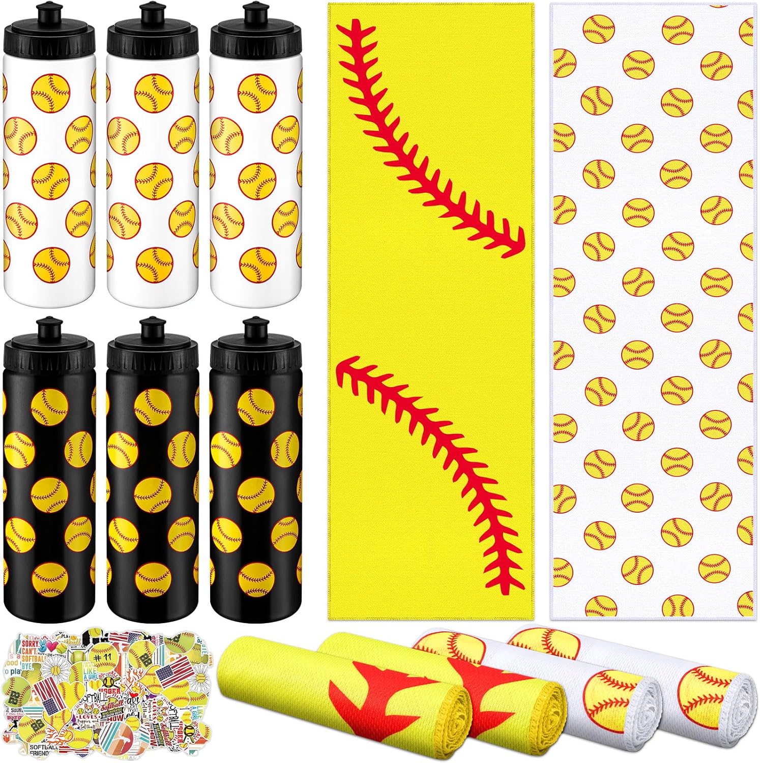 24 Pcs Softball Water Bottle and Cooling Towel Set for Teams