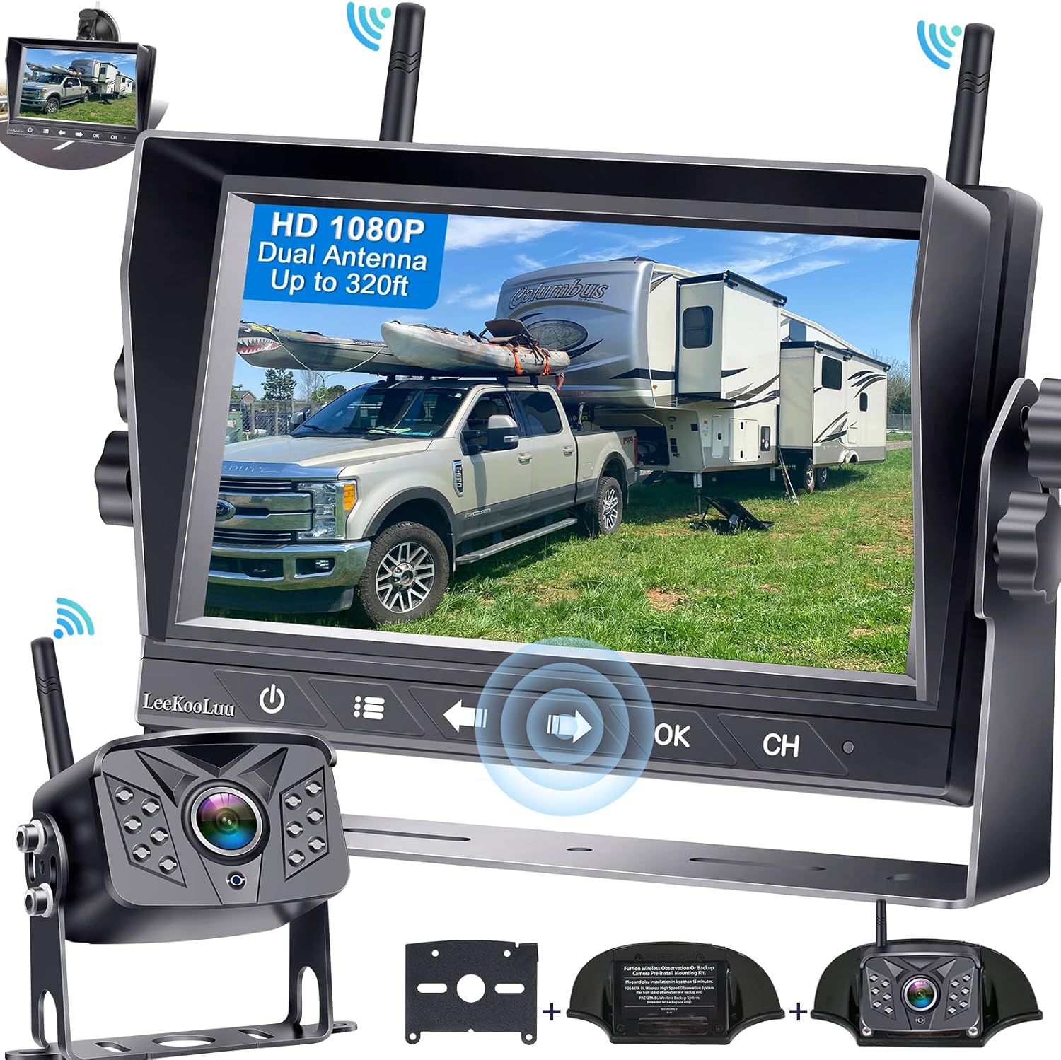 LeeKooLuu RV Backup Camera Wireless System with 7ft' Monitor