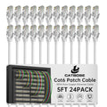 Cat6 Patch Cables 5 ft 24 Pack - High Speed 10 Gbps Ethernet