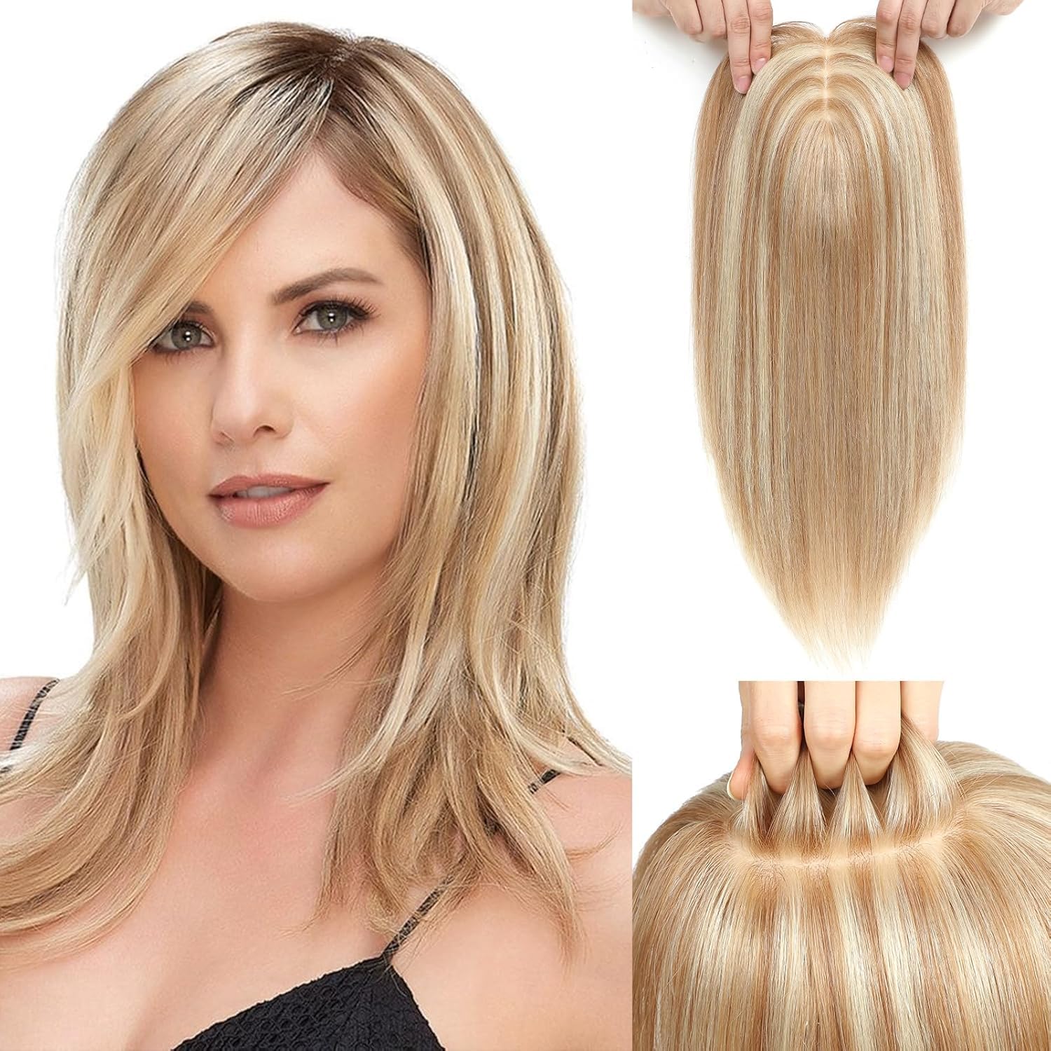 16in Hair Toppers for Women - Real Human Hair Big Base Cover