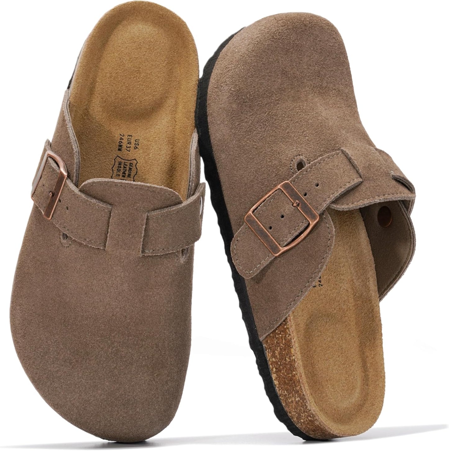 Genuine Leather Footbed Clogs for Women - Cozy Slip-on Mules