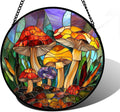 Stained Glass Window Hanging Jungle Mushrooms Sun Catcher - Vibrant