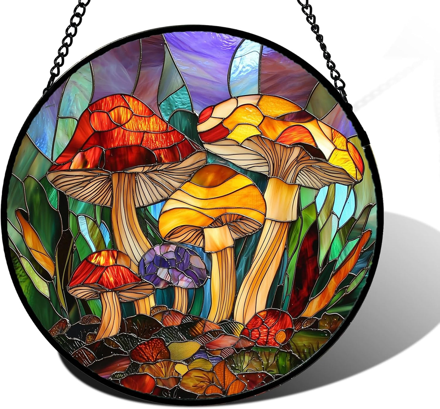 Stained Glass Window Hanging Jungle Mushrooms Suncatcher Decor