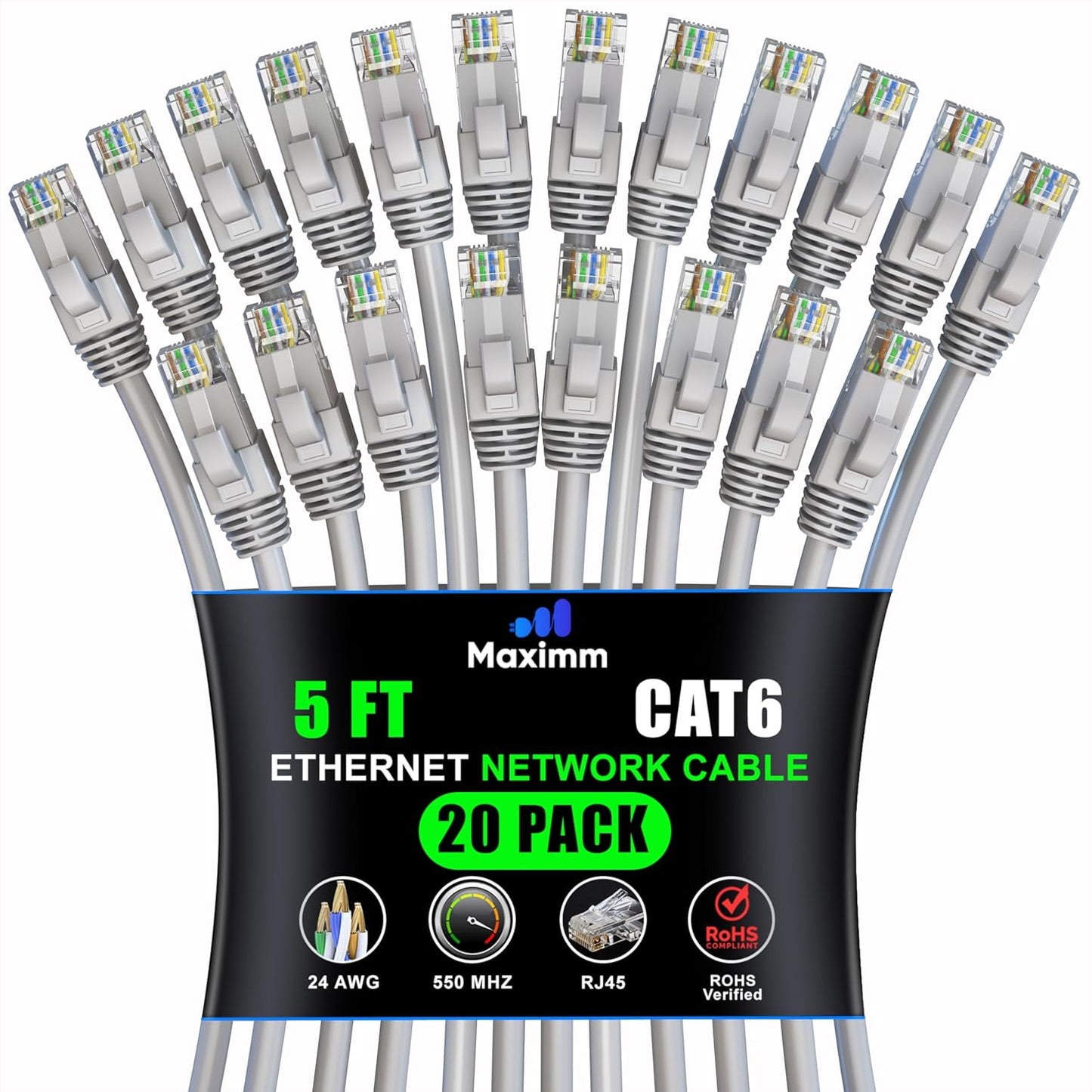 Maximm Cat 6 Ethernet Cable 5 ft - High-Speed Network Cable