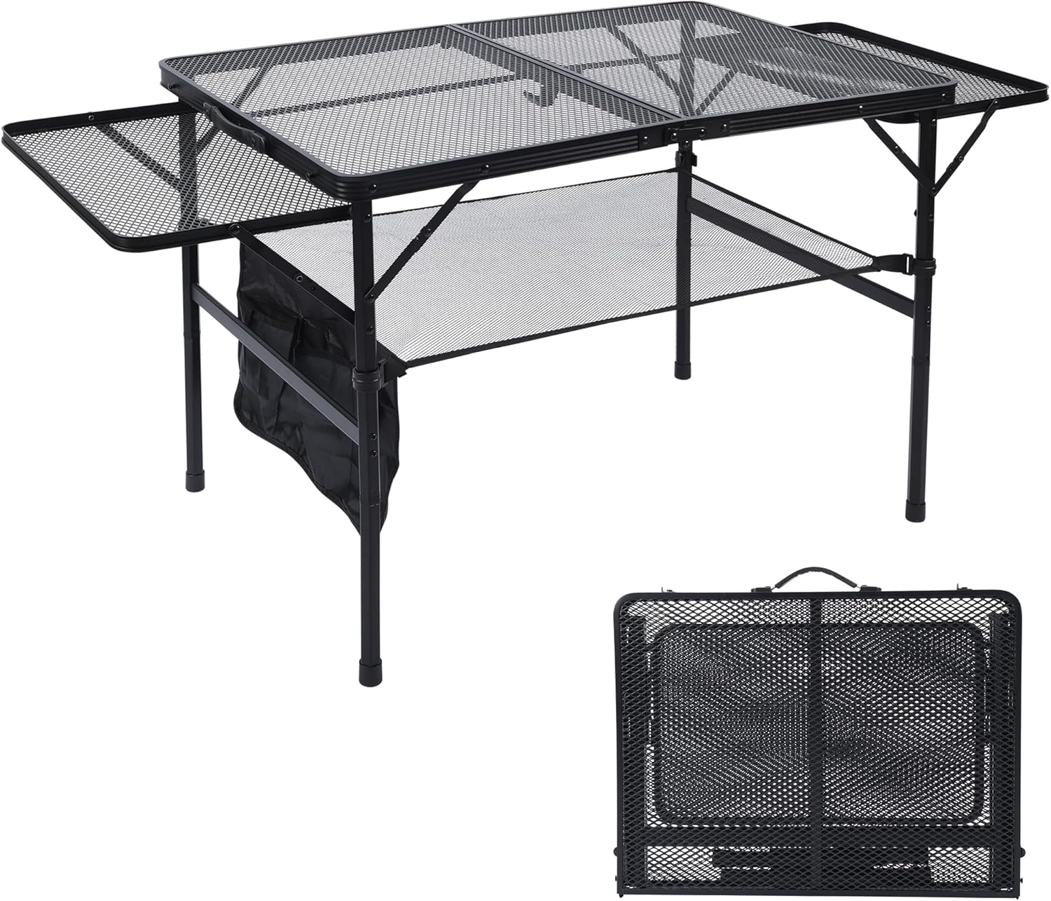 JOUYEK Folding Camping Table 3x2 FT - Portable & Adjustable, Mesh Desktop, Black