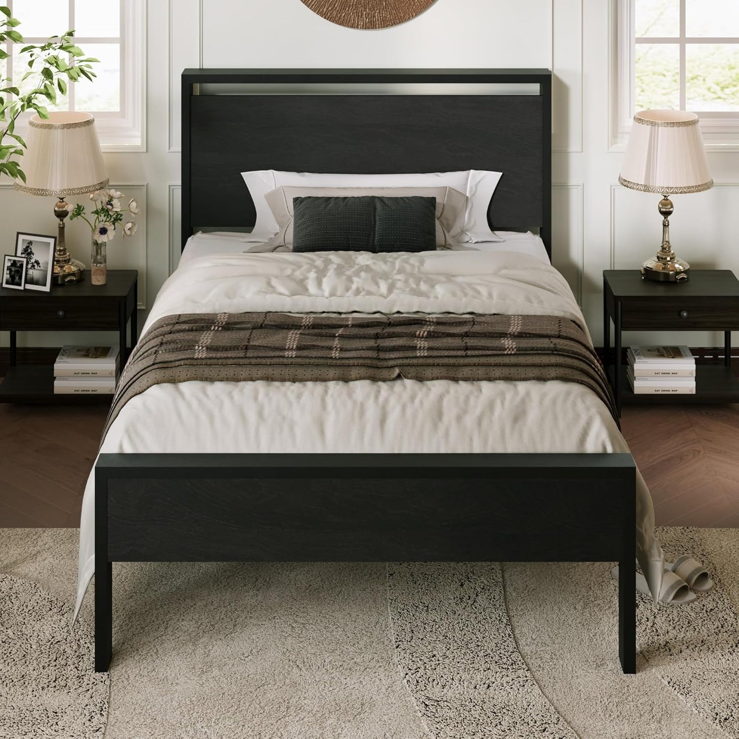 Allewie Twin Size Platform Bed Frame with Wooden Headboard