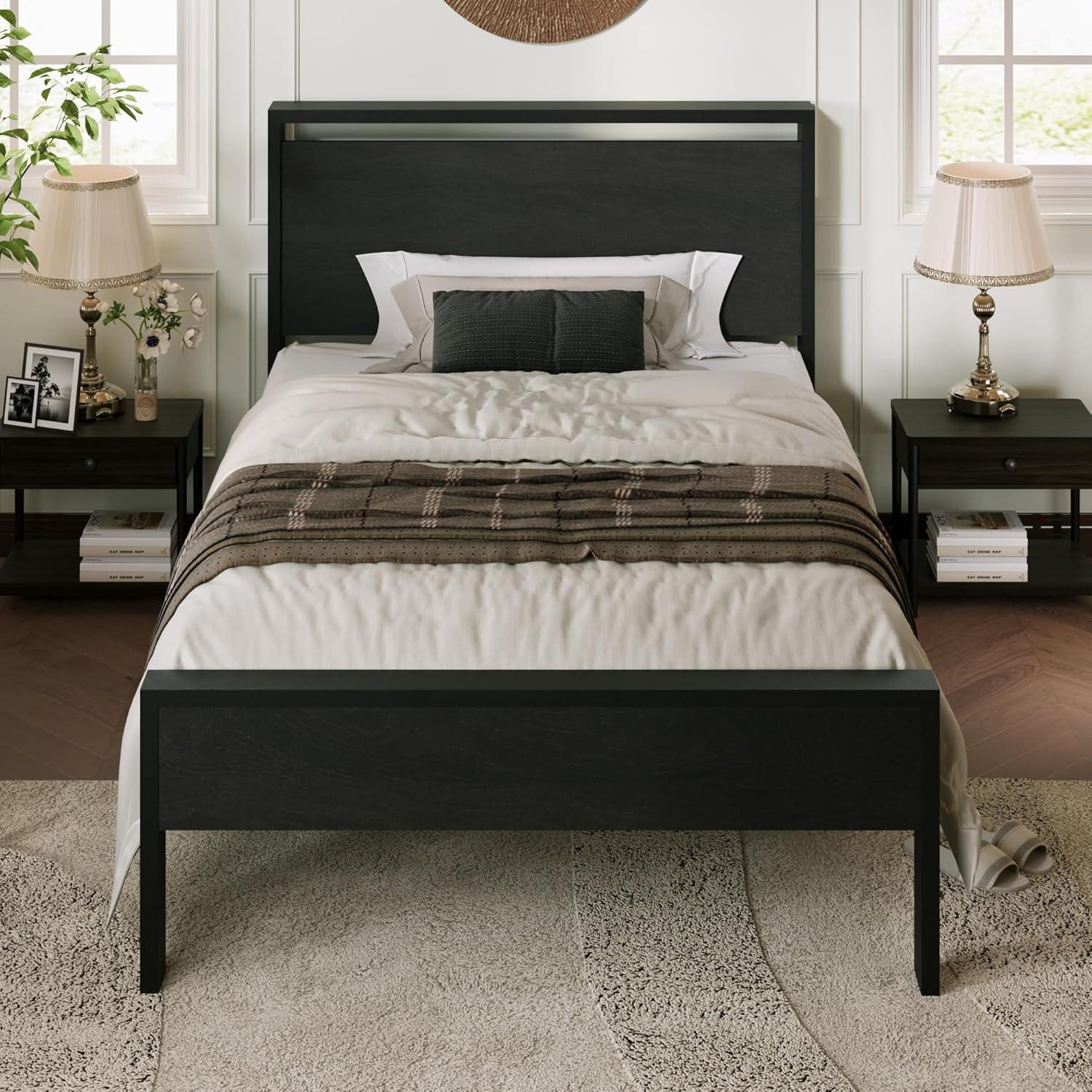 Allewie Twin Size Platform Bed Frame with Wooden Headboard