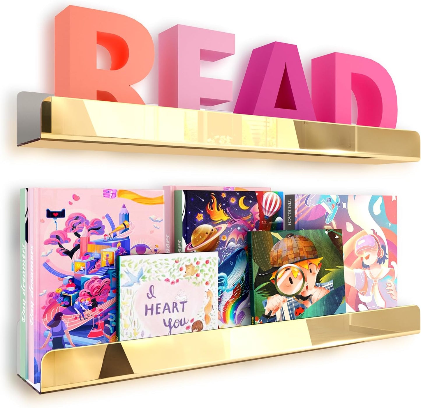 24 Inch Gold Reflective Acrylic Shelves for Modern Storage