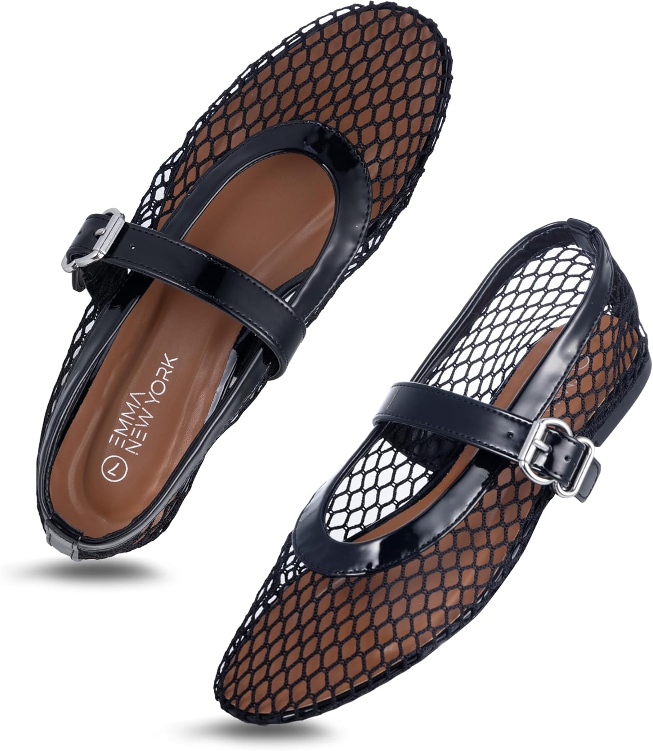 Womens Mesh Ballet Flats with Adjustable Buckle Strap for Style