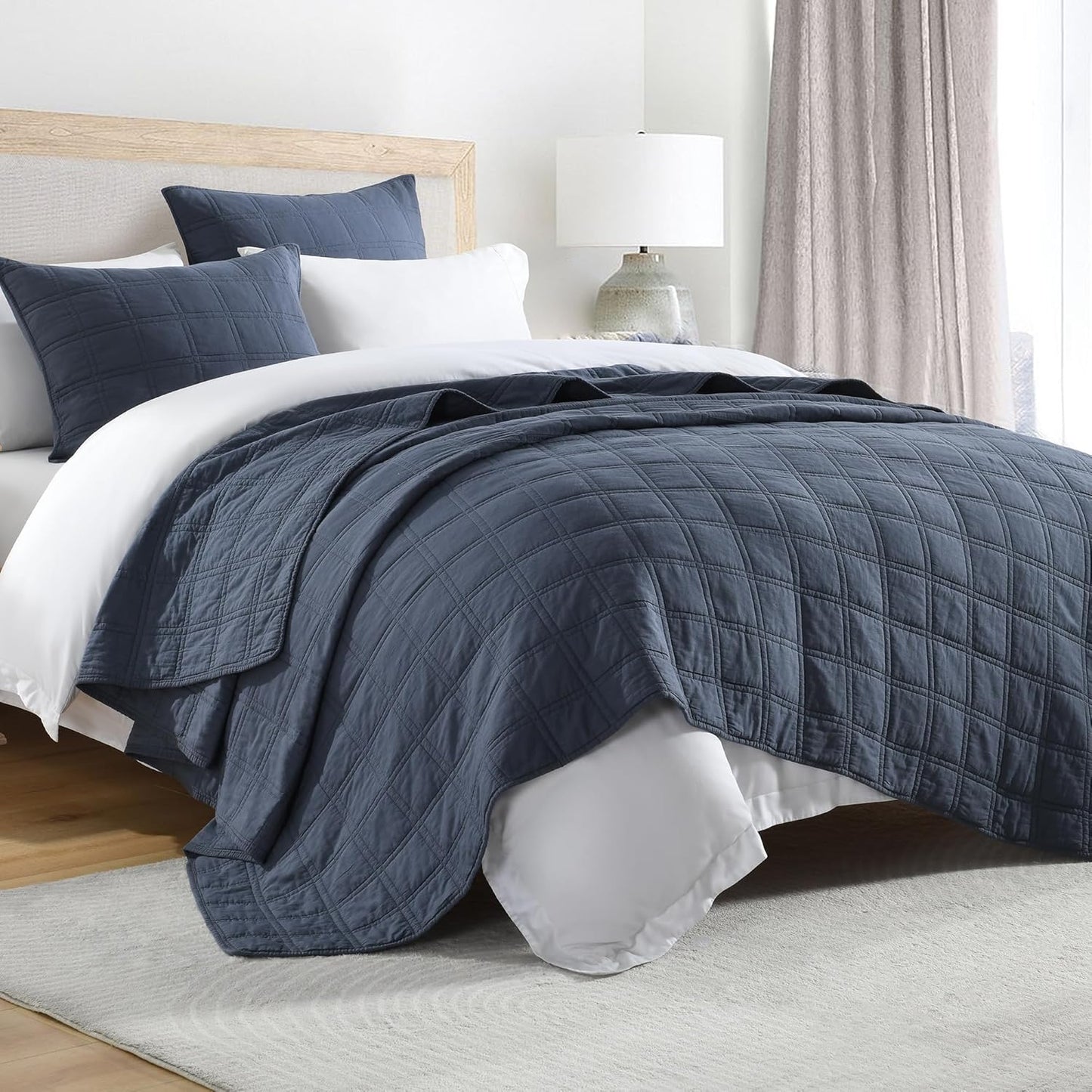 100% Cotton Quilt Set Twin Size in Denim Blue for All Seasons
