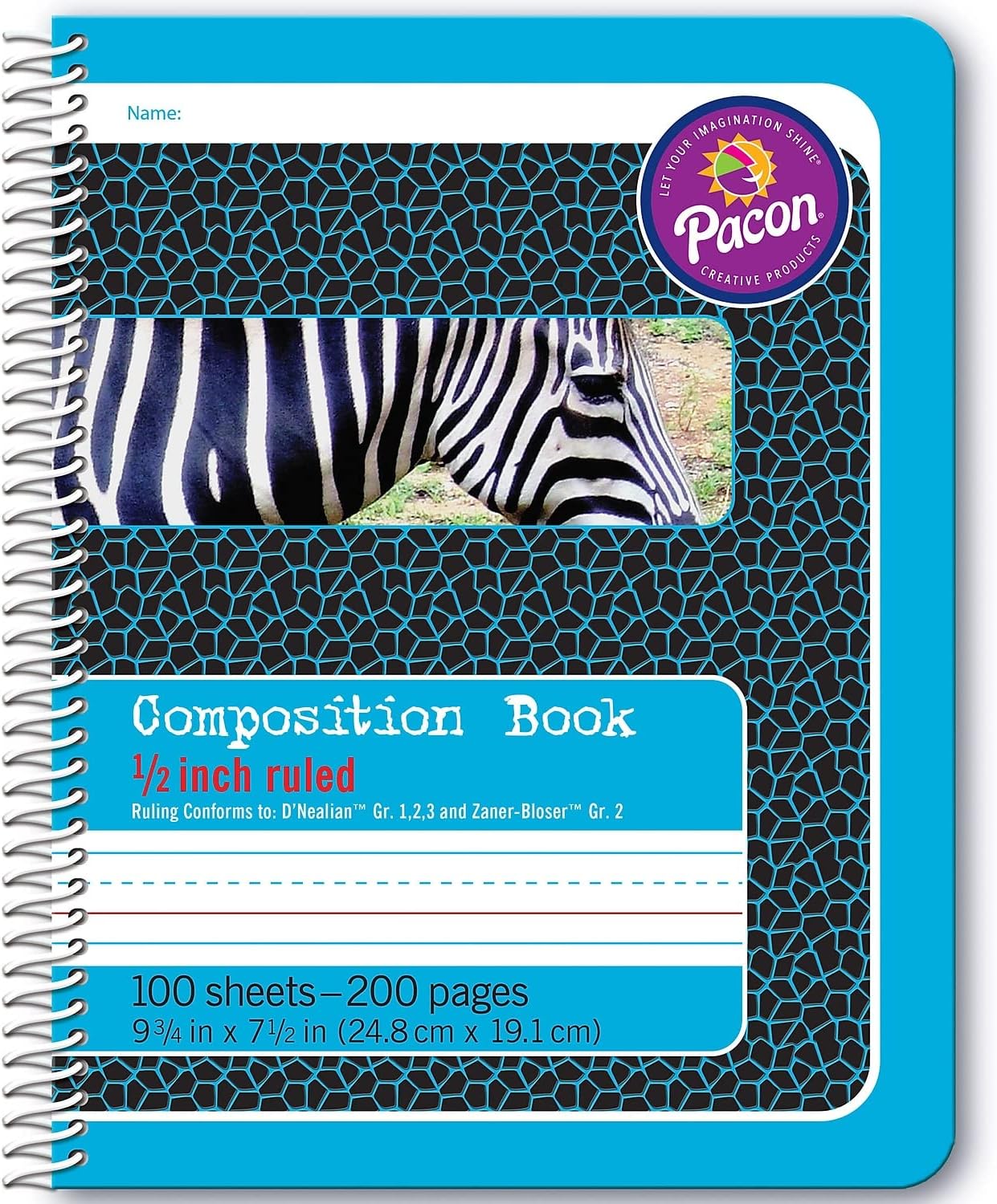 Pacon Blue Zebra Composition Notebook, Manuscript Ruled, 100 Sheets