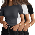 Ficerd 3 Pack Women's Ribbed T-Shirts - Soft Cotton Crewneck Fit Shoes