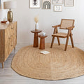 Reversible Oval Jute Area Rug 4 x 6 ft - Durable Braided Natural Rug
