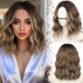 Ombre Light Brown With Blonde Short Wavy Bob Wig 14in - Natural Look