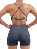 Women Seamless Workout Sets Strappy Sports Bra & High Waist Shorts