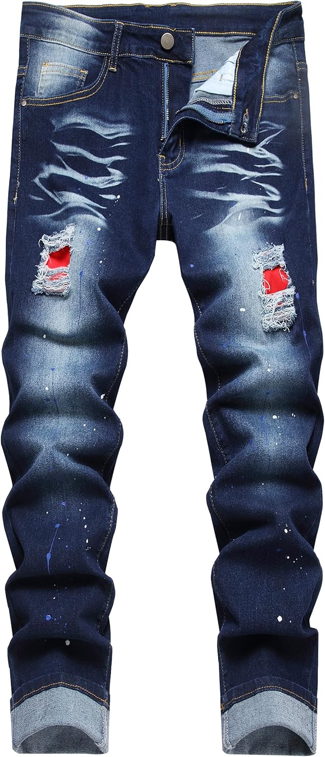 QIMYUM Mens Ripped Jeans for Comfort and Style in Denim