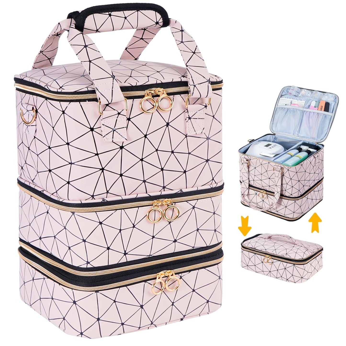 Uross Nail Polish Organizer Bag for 60 Bottles & Nail Lamp