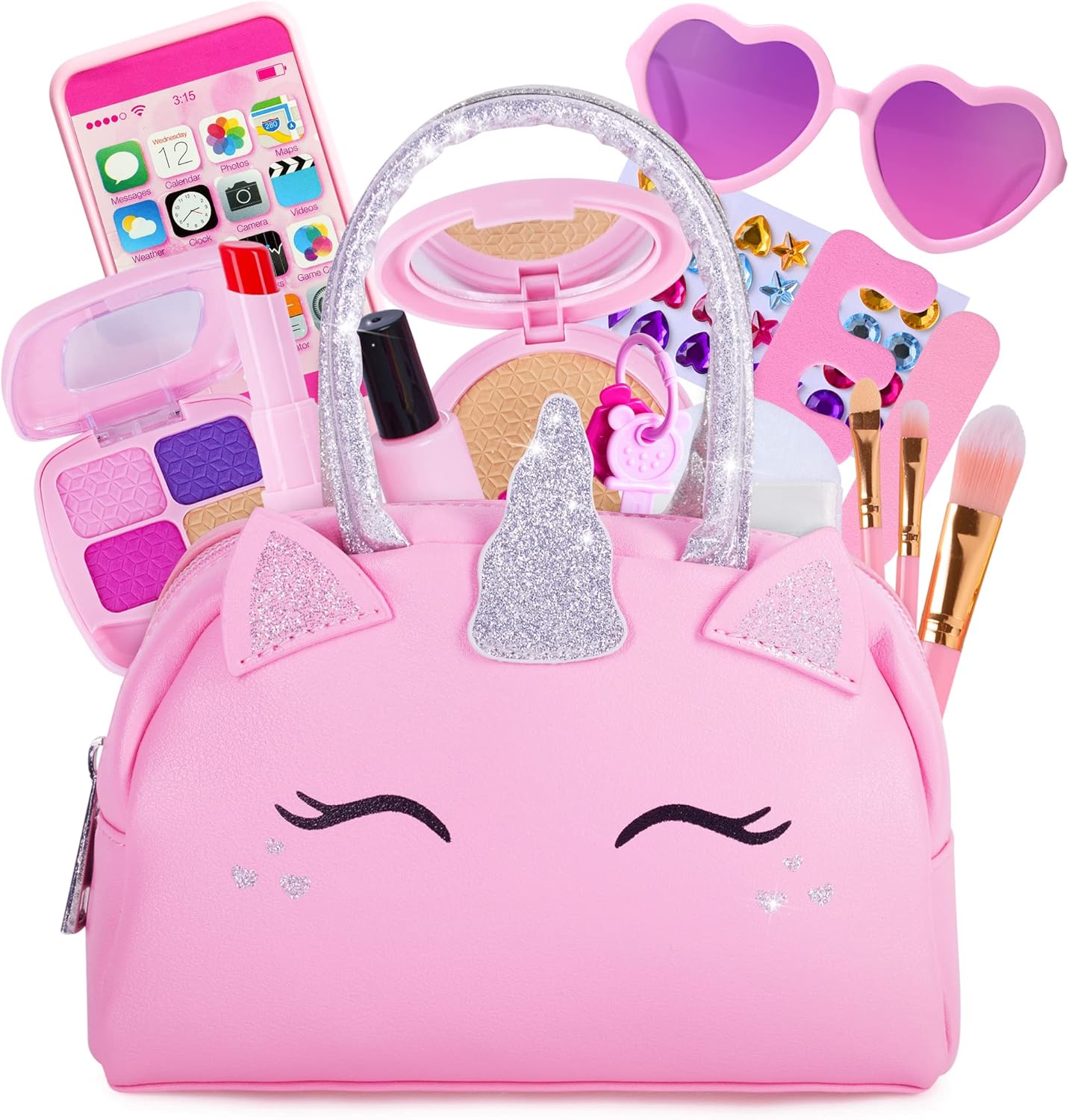 Pretend Play Makeup Kit for Little Girls with Unicorn Purse