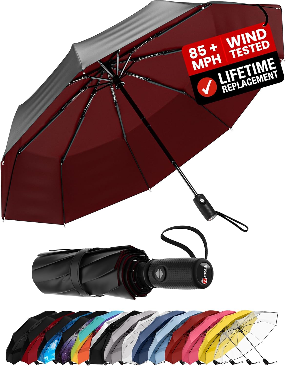 REPEL Windproof Travel Umbrella - Compact & Durable for All