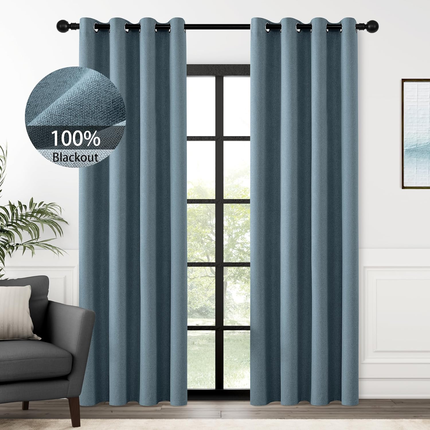 100% Blackout Blue Solid Curtains for Bedroom and Living Room