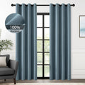Blackout Blue Linen Look Curtains 96 in 2 Panels - Full Room Darkening