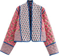 Cropped Quilted Puffer Jacket Cardigan - Lightweight Floral Warmth