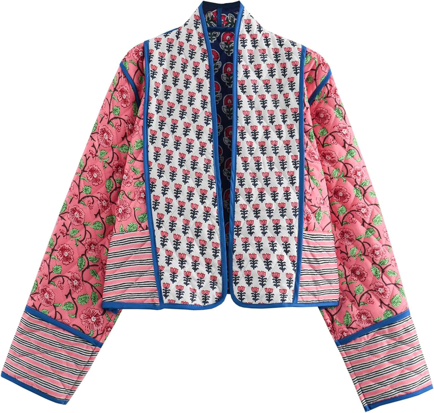 Cropped Puffer Quilted Jacket for Women - Lightweight Floral Style
