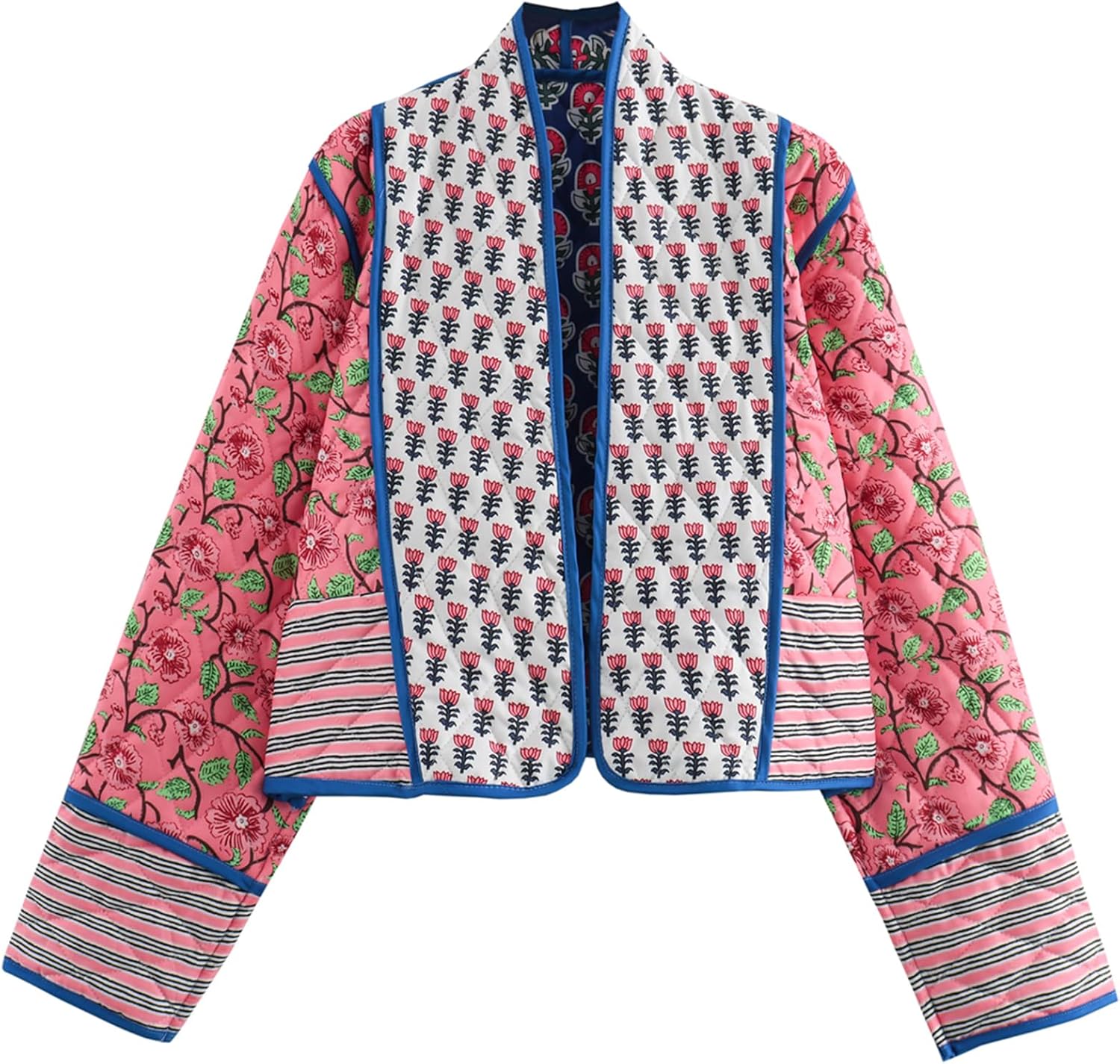Cropped Puffer Quilted Jacket for Women - Lightweight Floral Style