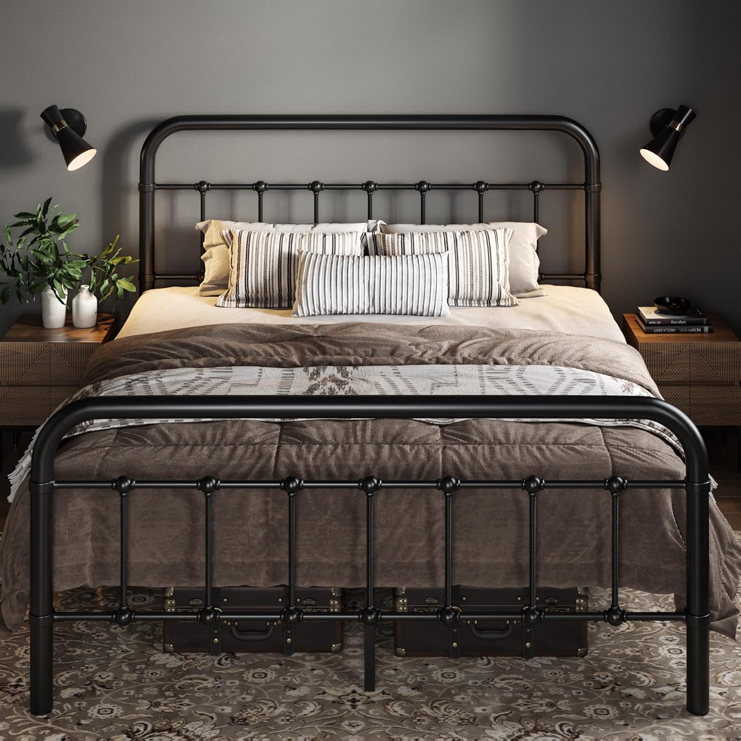 Allewie Full Size Metal Platform Bed Frame with Vintage Style