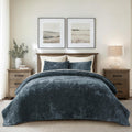 Velvet Quilt Set Queen Size - Plush Channel Comforter
