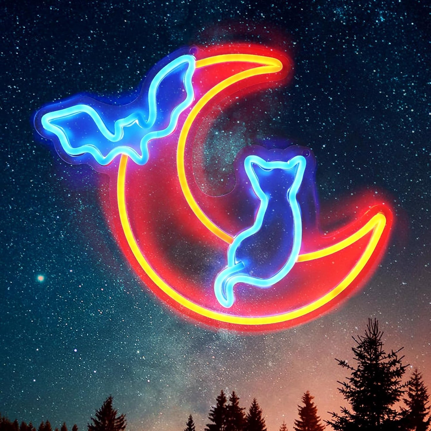 Halloween Neon Sign Wall Decor - Spooky Cat, Moon & Bat Lights
