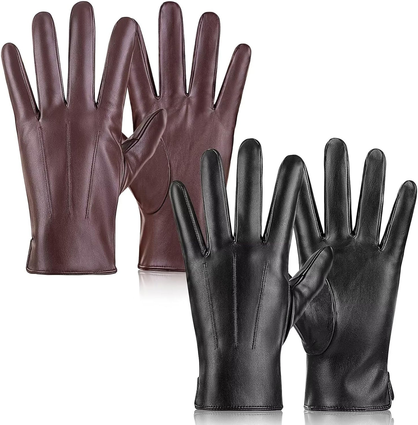 Men's Warm Touchscreen Leather Gloves 2 Pack