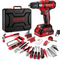 Red Drill Tool Kit Set 20V Cordless Power Drill - Compact Home Kit