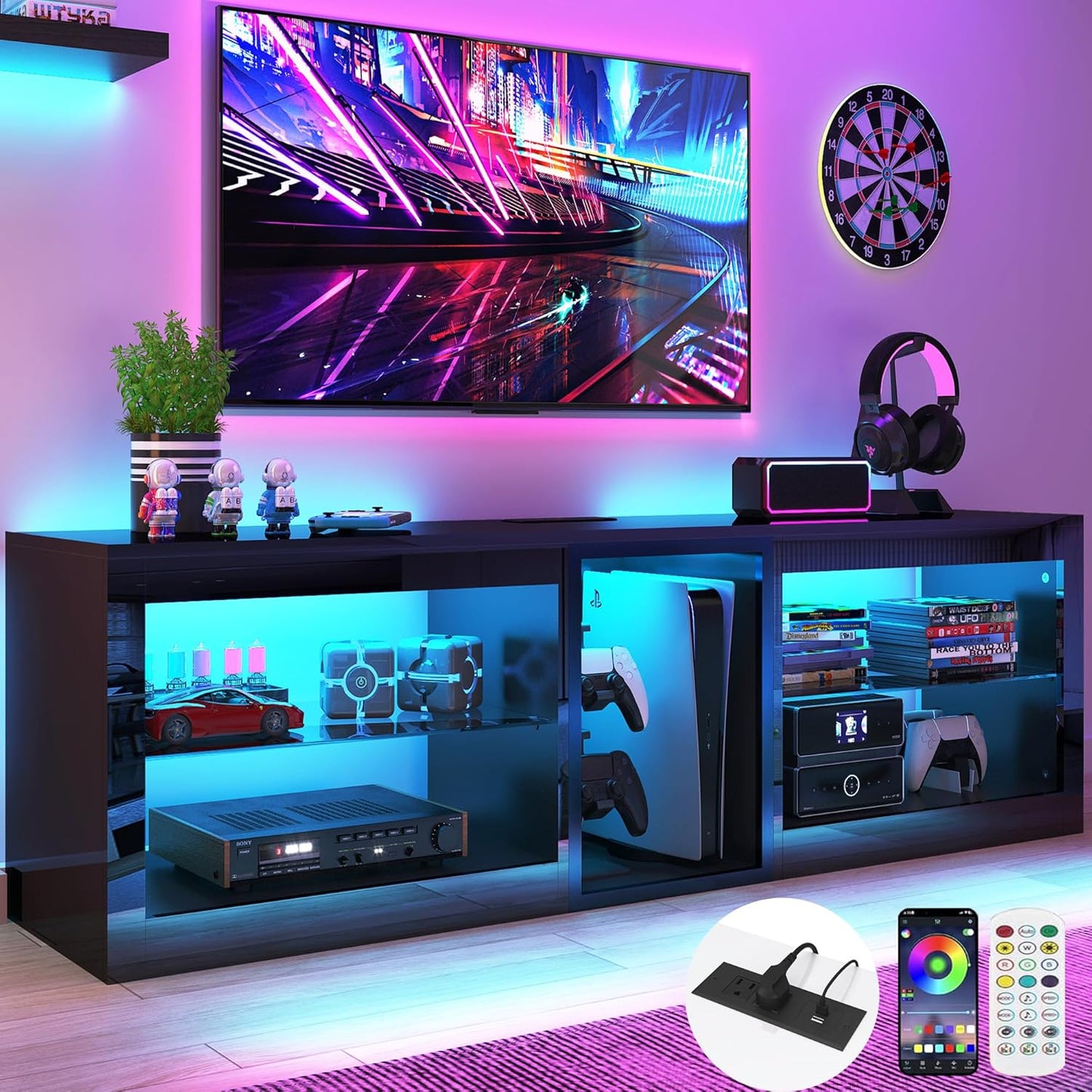 High Gloss LED TV Stand with Power Outlet