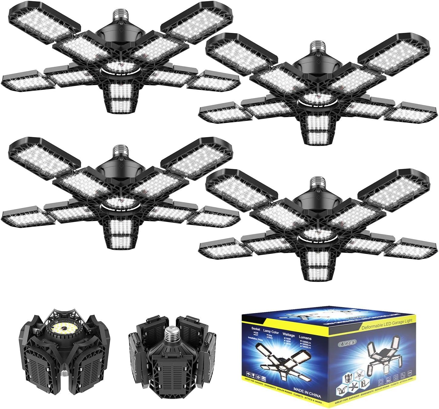 Nexillumi 4-Pack LED Garage Light: Ultra-Bright 180W Illumination